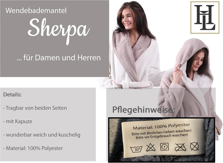 HOMELEVEL Sherpa Wende Bademantel Lammfell Optik für Damen und Herren mit Kapuze Morgenmantel Hausma