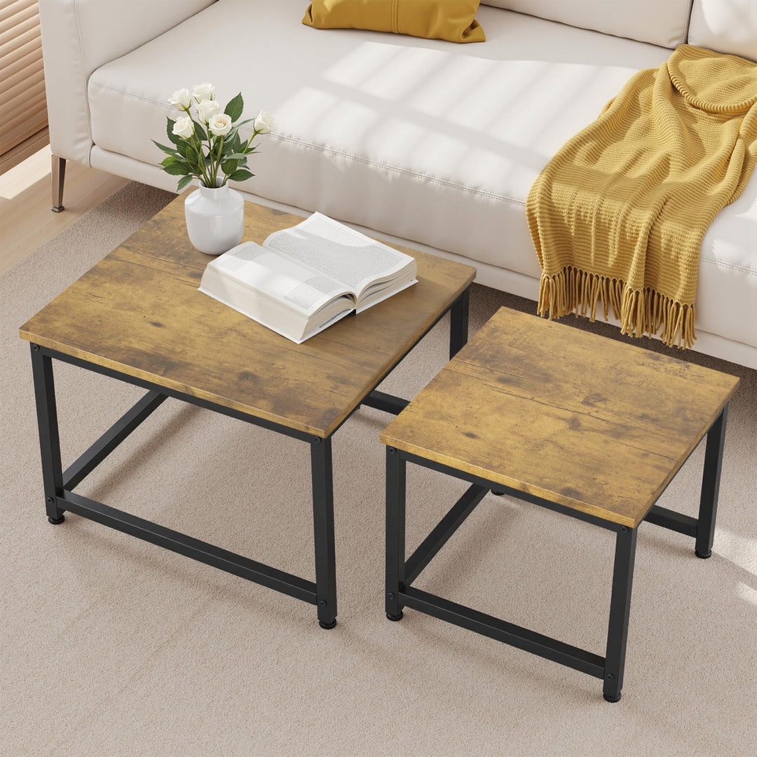 Hawthyhome wohnzimmertisch aus Holz mit Metallrahmen, Quadratisch couchtisch 2er Set & Moderner Beis