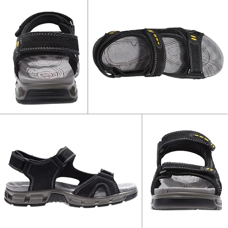 OutPro Herren Ledersandalen Outdoor Sports Sandalen Waterproof Wandersandalen Klettverschluss Offene