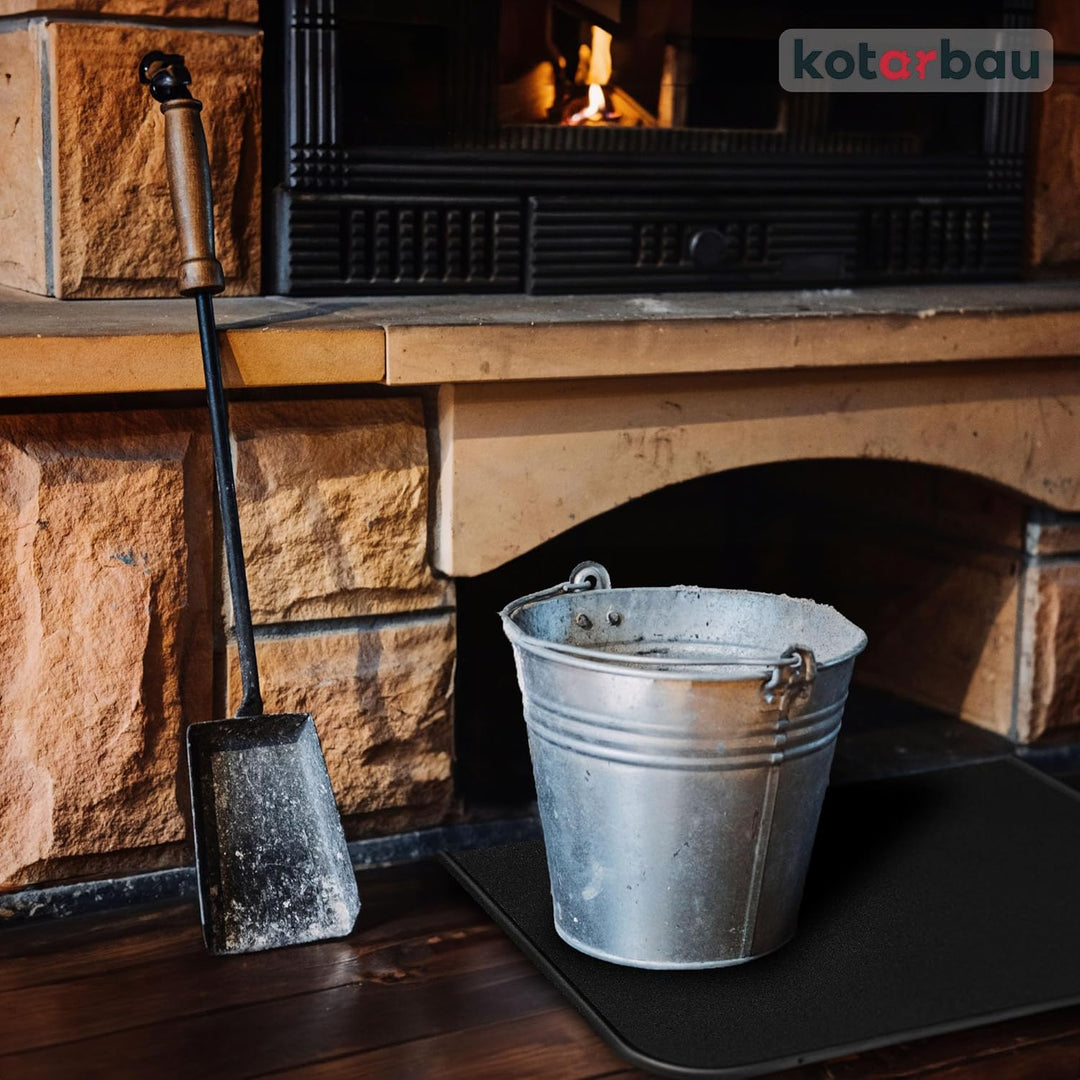KOTARBAU® Kamin Bodenplatte 30 x 50 cm aus Pulverbeschichtung Stahl Schwarz Bodenblech Ascheblech Ka