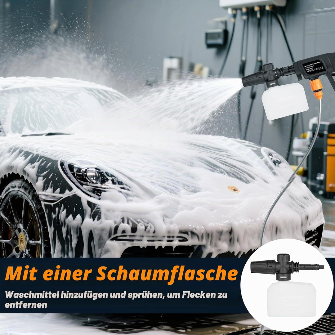 Akku Hochdruckreiniger, 120Bar Mobiler Hochdruckreiniger mit 2 Akkus, 1700PSI, 6-in-1-Multifunktions