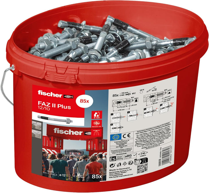 fischer Bolzenanker FAZ II Plus 12/10 gvz im Eimer, Schwerlastanker mit hoher Tragfähigkeit, Ankerbo