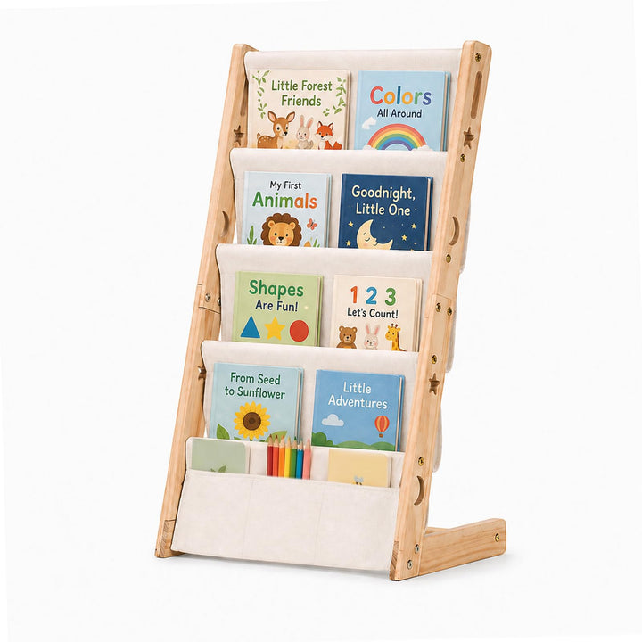 COSYLAND Bücherregal Kinder aus Kiefernholz, 4 Tiefe Fächer für Übersicht | Cover frontal sichtbar,