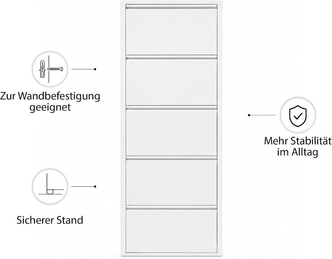 Schuhschrank mit Klappschubladen, Aufbewahrungsorganizer, freistehendes Schuhregal, Wandmontage, Kei