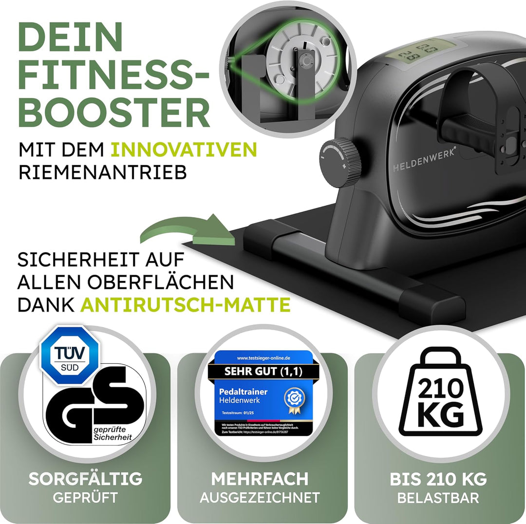HELDENWERK Pedaltrainer Set - TÜV/GS geprüft NEU 2025 inkl. Befestigungsgurt & Anti-Rutschmatte - Ar