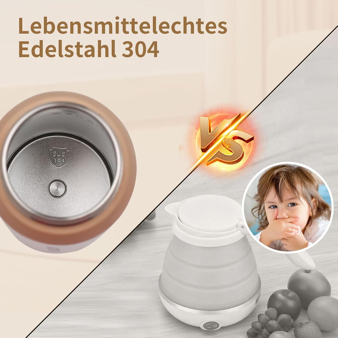 Elektrischer Reisewasserkocher Klein 450 mL - 6 Temperatureinstellungen Mini Wasserkocher zum Anschl