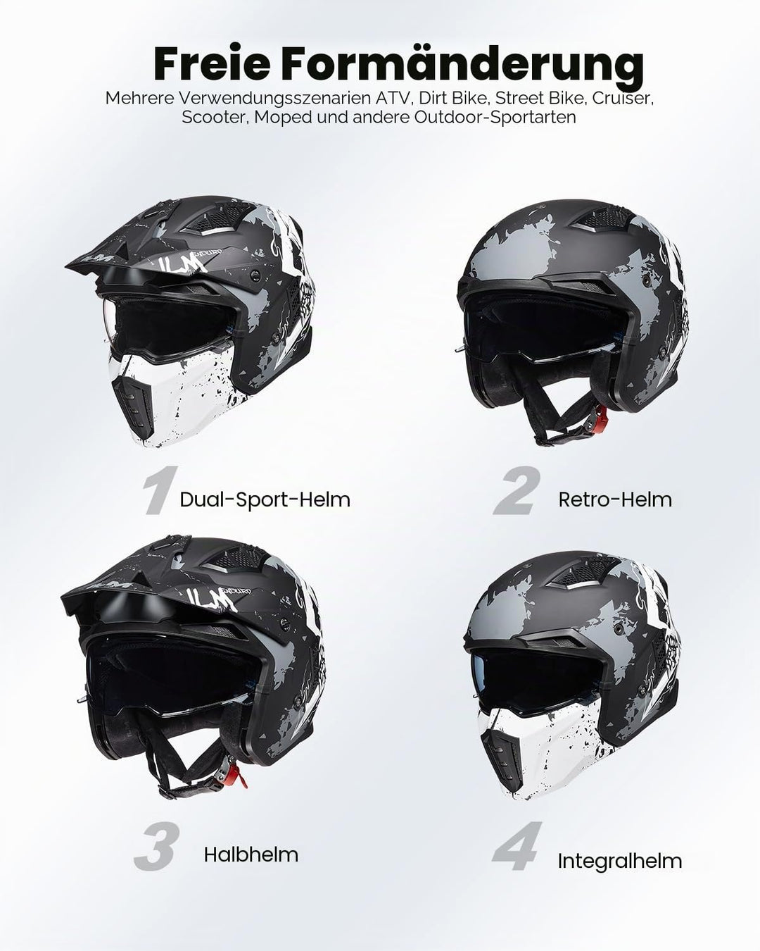 ILM Helm Integralhelm | Jethelm Motorrad Motocross Herren Damen Vintage Retro mit Visier ECE mit ans