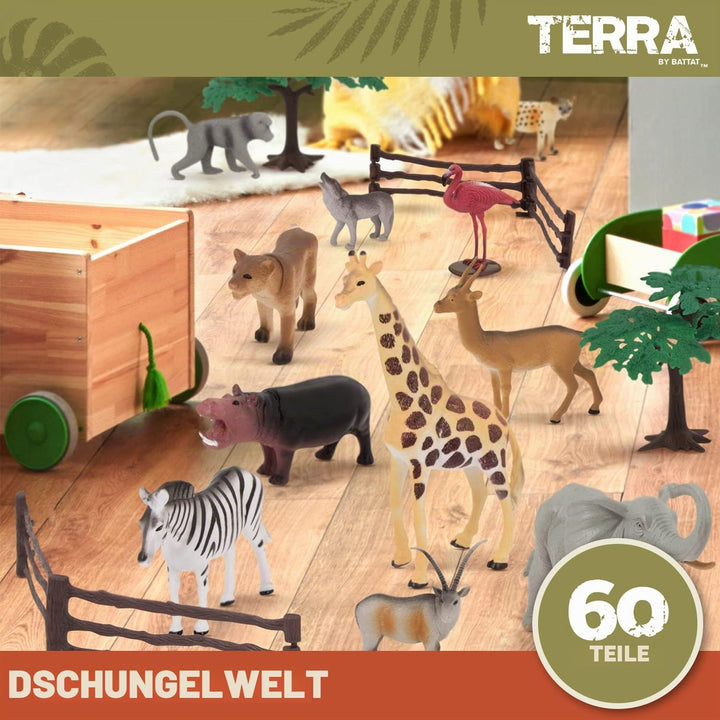TERRA by Battat – Dschungelwelt – Dschungeltierfiguren & Zubehör – 60-Teile Spielzeug-Tier-Eimer für