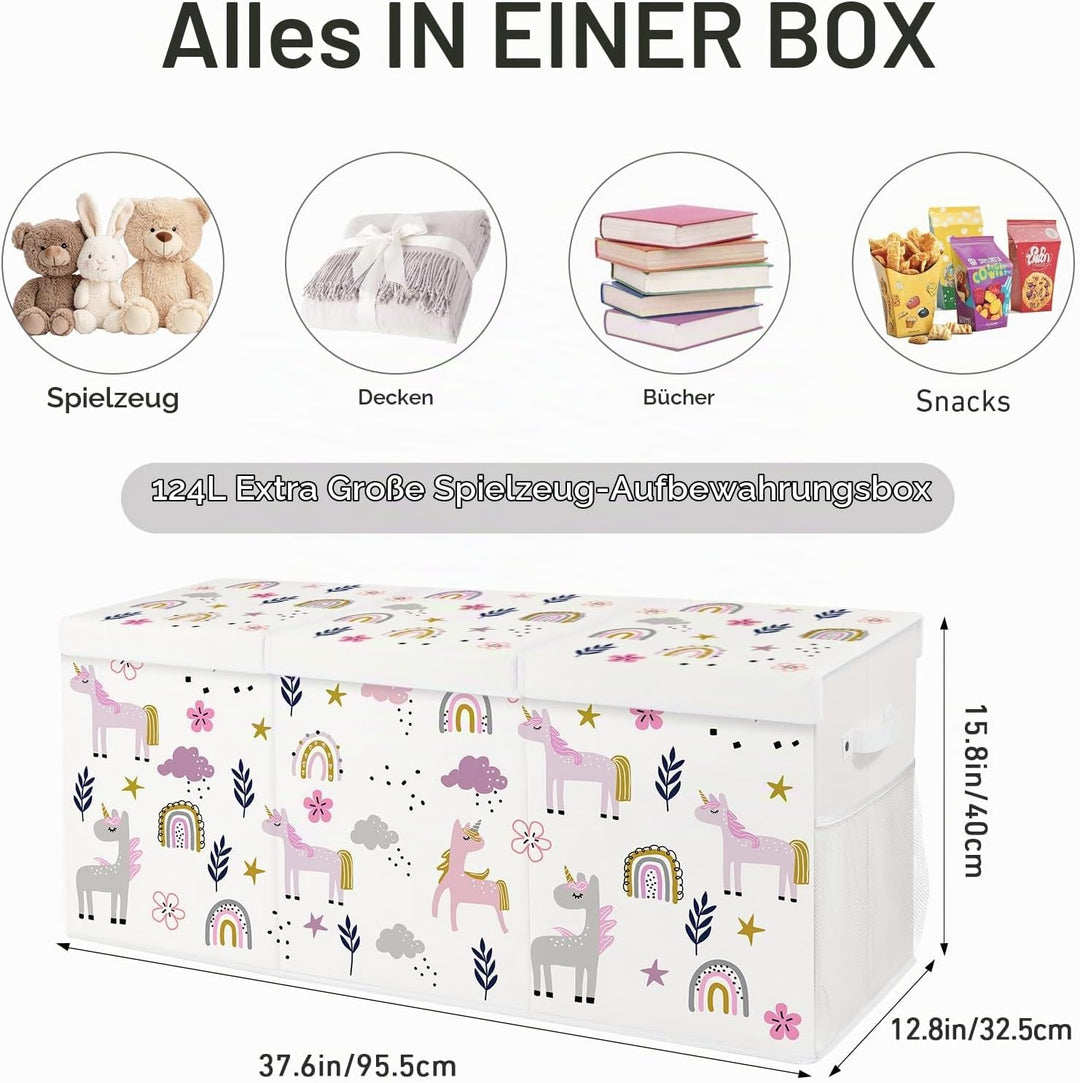 Spielzeugkiste Aufbewahrungsbox mit Deckel Kinder 96 x 32 x 40 cm, Faltbare und Platzsparend für Kin