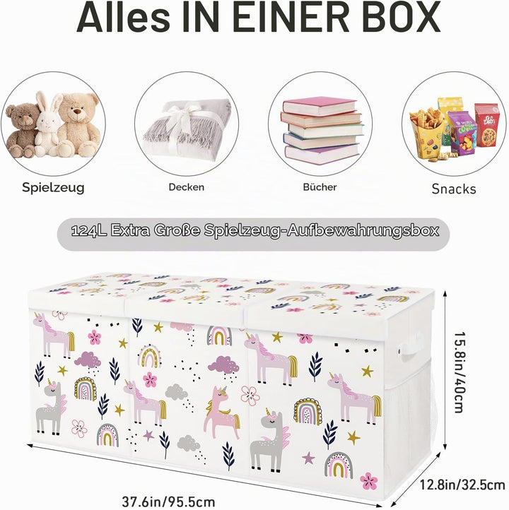 Spielzeugkiste Aufbewahrungsbox mit Deckel Kinder 96 x 32 x 40 cm, Faltbare und Platzsparend für Kin