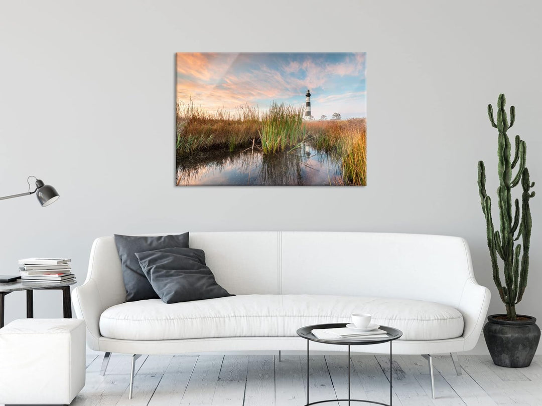 Pixxprint Glasbild | Wandbild aus Echtglas | Leuchtturm | 80x60 cm | inkl. Aufhängung und Abstandsha