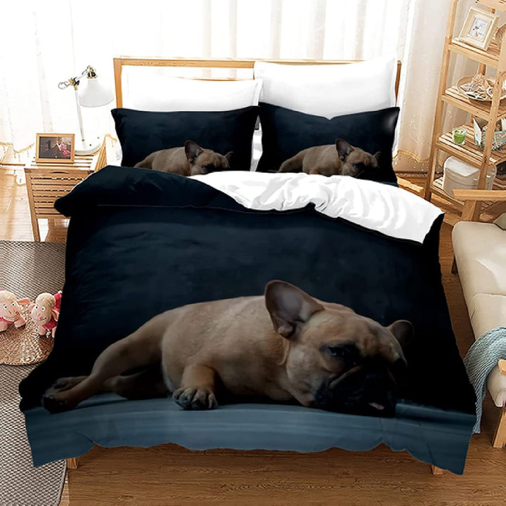 Französische Bulldogge Bettbezug Set 3 Teilig Tier Hund Bettwäsche Set Kinder Mädchen Teenager 3D ge