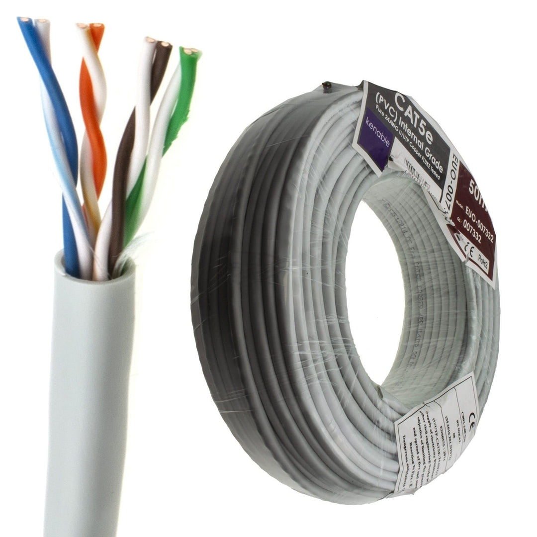 Indoor CAT5e U/UTP Kupfer Ethernet Netzwerk Solid Kabel Kabelrolle 24AWG Eca 50 m Grey [50 Meter/50m