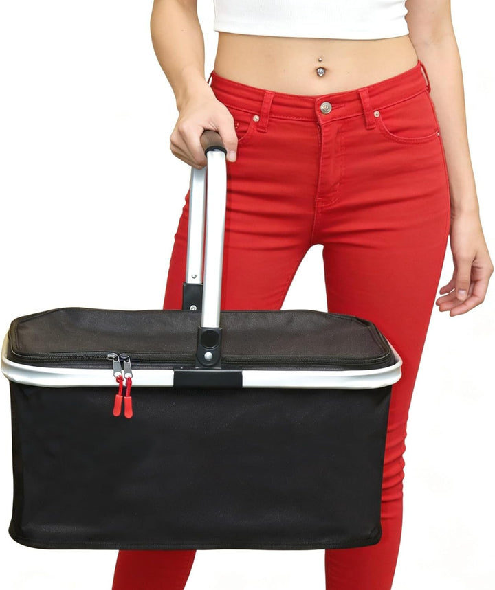 EINKAUFSKORB schwarz faltbar 26 Ltr. Klappkorb mit Henkel und Deckel