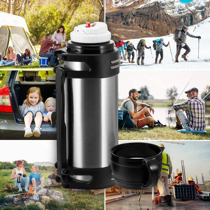 Thermoflasche 2L, Vakuumisolierte Flasche für Heisse Getränke mit Kaffeetassen deckel, Thermoskanne
