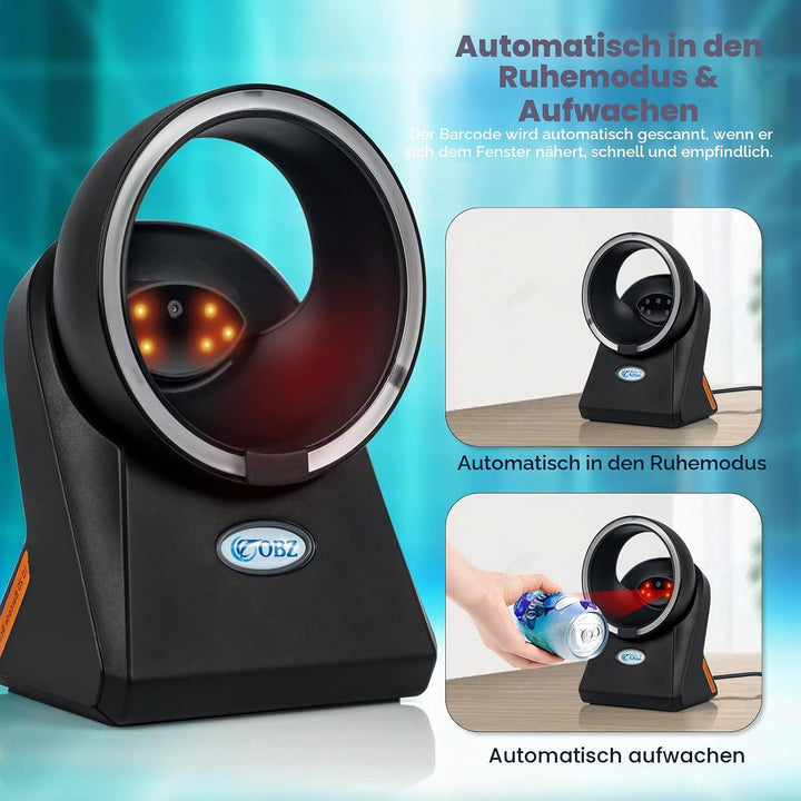 OBZ 1D 2D QR Desktop Barcode Scanner, QR Code Scanner Hands Free Barcode-Scanner USB Automatischer B