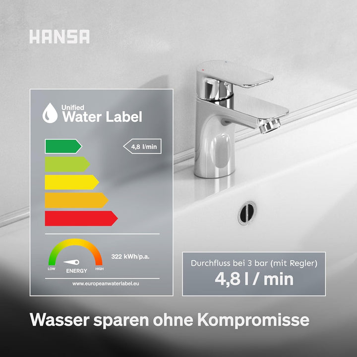 HANSA BASIC Waschtischarmatur I Wasserhahn Badezimmer mit Temperatur & Wassermengenbegrenzer | Misch