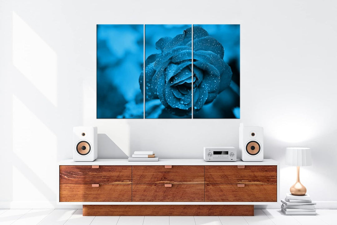 beeindruckende Blaue Rose Effekt: Zeichnung Format: 3-teilig 120x80, Motiv fertig gerahmt auf Echtho