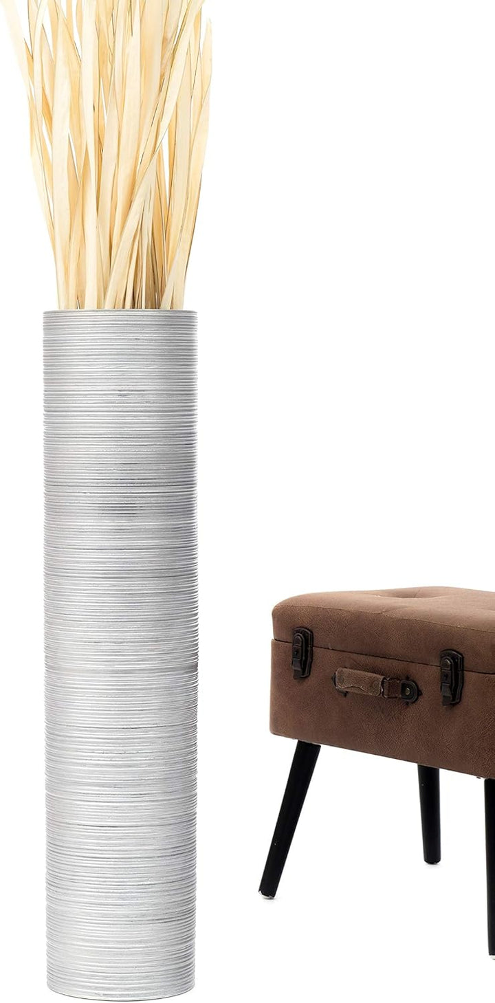 Leewadee Grosse Bodenvase für Dekozweige hohe Standvase Design Holzvase, Holz, 90 cm, Silber 90 cm S