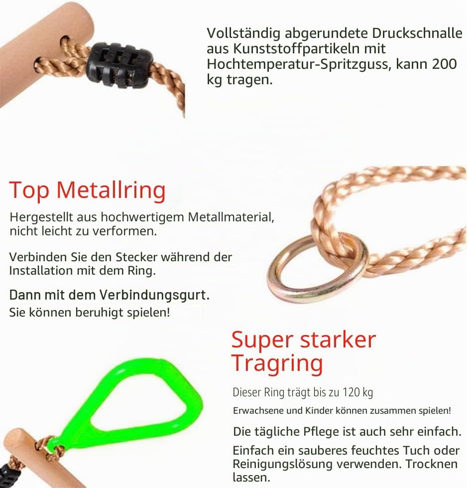 Multifunktions Kinderholz Trapeze Schaukel mit Kunststoffringen Turnringe Ringe zum Aufhängen belast