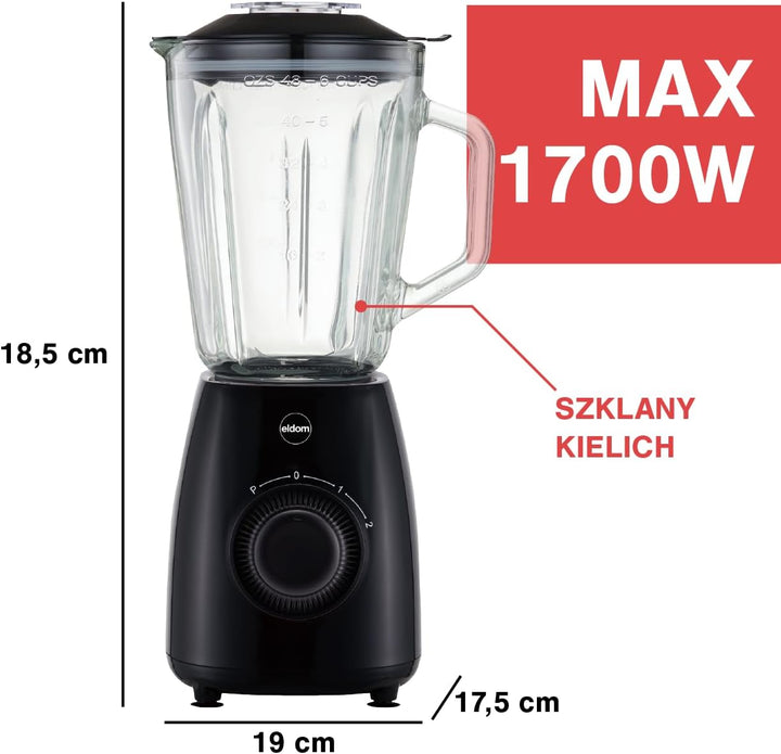 Standmixer 1000W, Glas Blender mit Ice Crush Funktion, Smoothie Mixer 1,8L, 2 Geschwindigkeiten + Pu