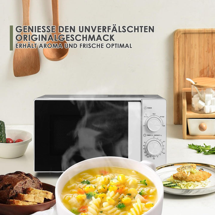 Solo Mikrowelle für kleine Haushalte & Büros - Techomey Microwelle Weiss 20L, 700W Mikrowellengerät