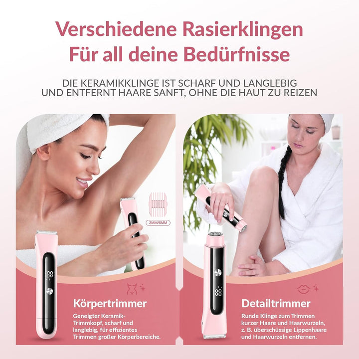 Rasierer Damen, 2-in-1 Intimrasierer für Frauen, Rasierer Damen Elektrisch mit LED Display, IPX7 Was