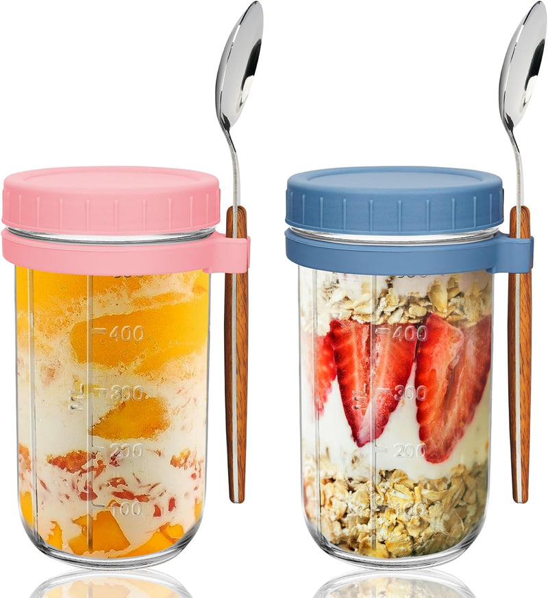 UHAPEER Overnight Oats Behälter, Glas Müslibecher to go 2er Set, 600ml/16oz Müsli Cup to Go Becher,