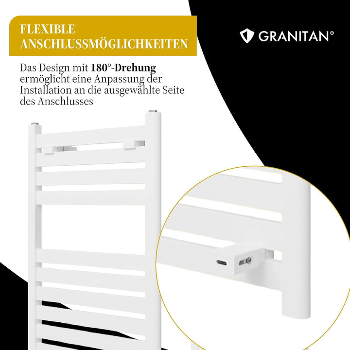 Granitan Badheizkörper 80x50 cm, Schwarz | Effizienter Handtuchwärmer und Handtuchhalter, Handtuchhe