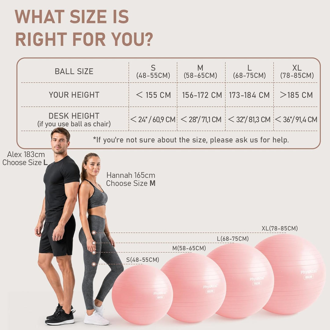 PhysKcal Gymnastikball und 23 cm Pilatesball Set, Anti Burst Gymnastikball, Anti-Rutsch-Sitzball, Ba