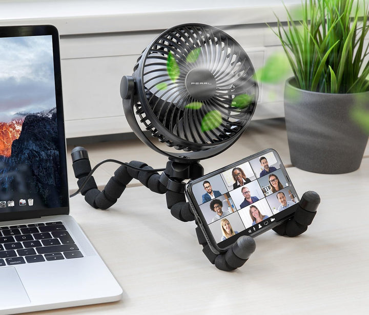 PEARL Kinderwagen Ventilator: 2er-Set 360°-Akku-Handventilatoren mit Stativ, 3 Geschwindigkeiten (Ge