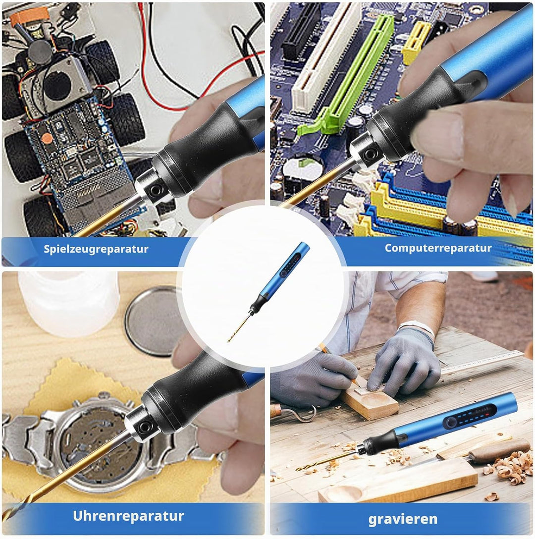 Mini Handbohrer Elektrisch: 3-Gang-Elektro-Mini-Bohrstift, Wiederaufladbare DIY Mini Bohrer mit 10 B