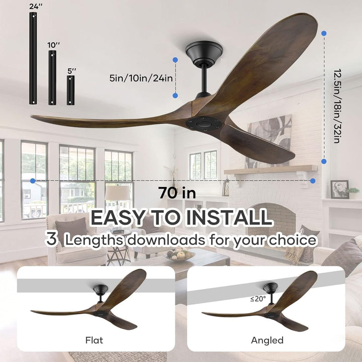 178cm grosser Outdoor-Deckenventilator,moderner rustikaler Holz-Deckenventilator ohne Licht mit Fern
