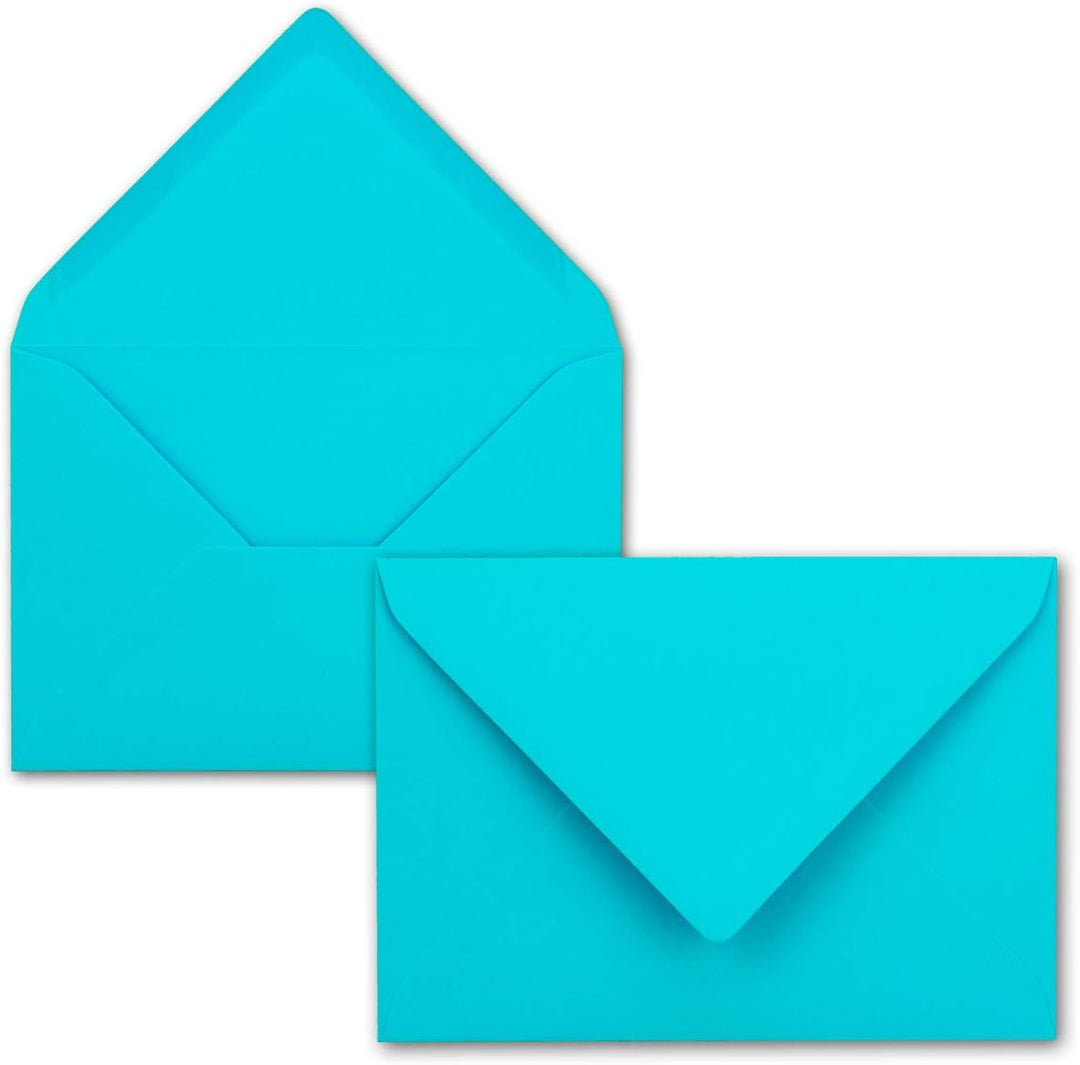 50x Faltkarten Set DIN A6/C6 mit Brief-Umschlägen in Türkis - inklusive Einleger - 14,8 x 10,5 cm -