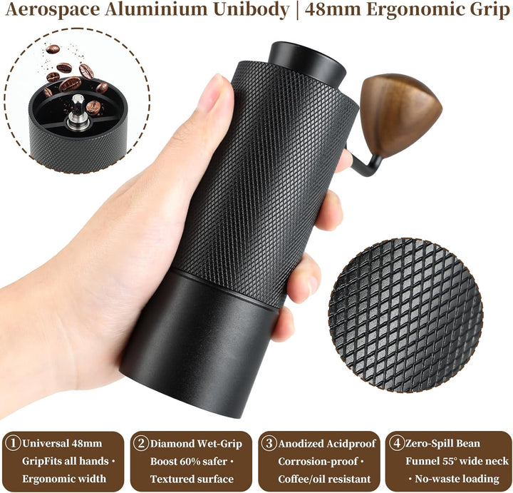 ISHEWUDU Manuelle Kaffeemühle, Kaffeemühle Manuell mit konischem Frässtift aus Edelstahl, Handkaffe