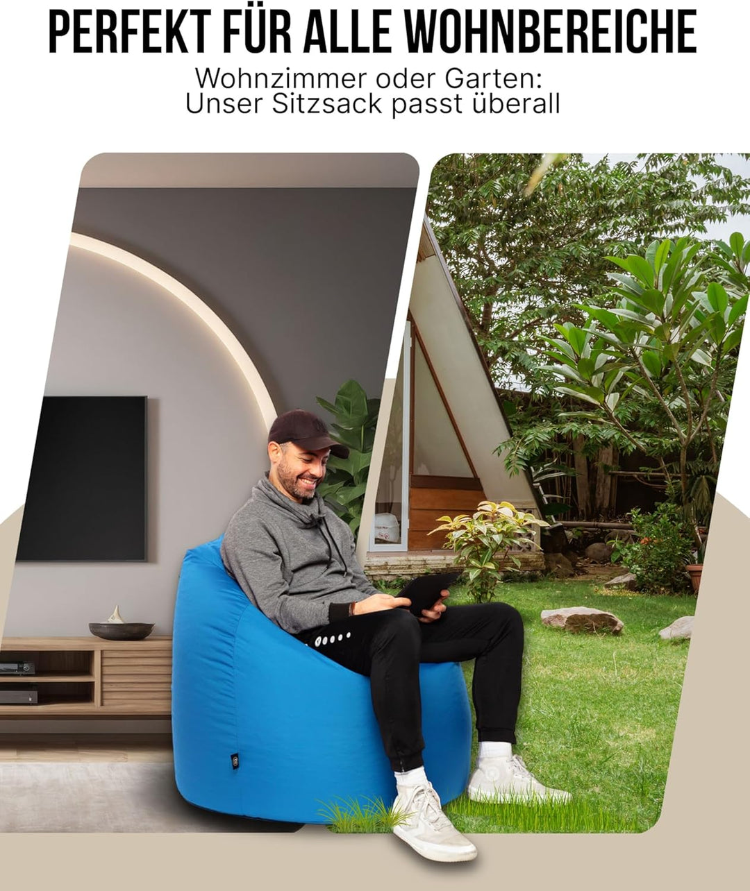 PATCH HOME Patchhome Sitzsack Tropfenform mit Reissverschluss Nachfüllbar - für In &amp; Outdoor - mit S