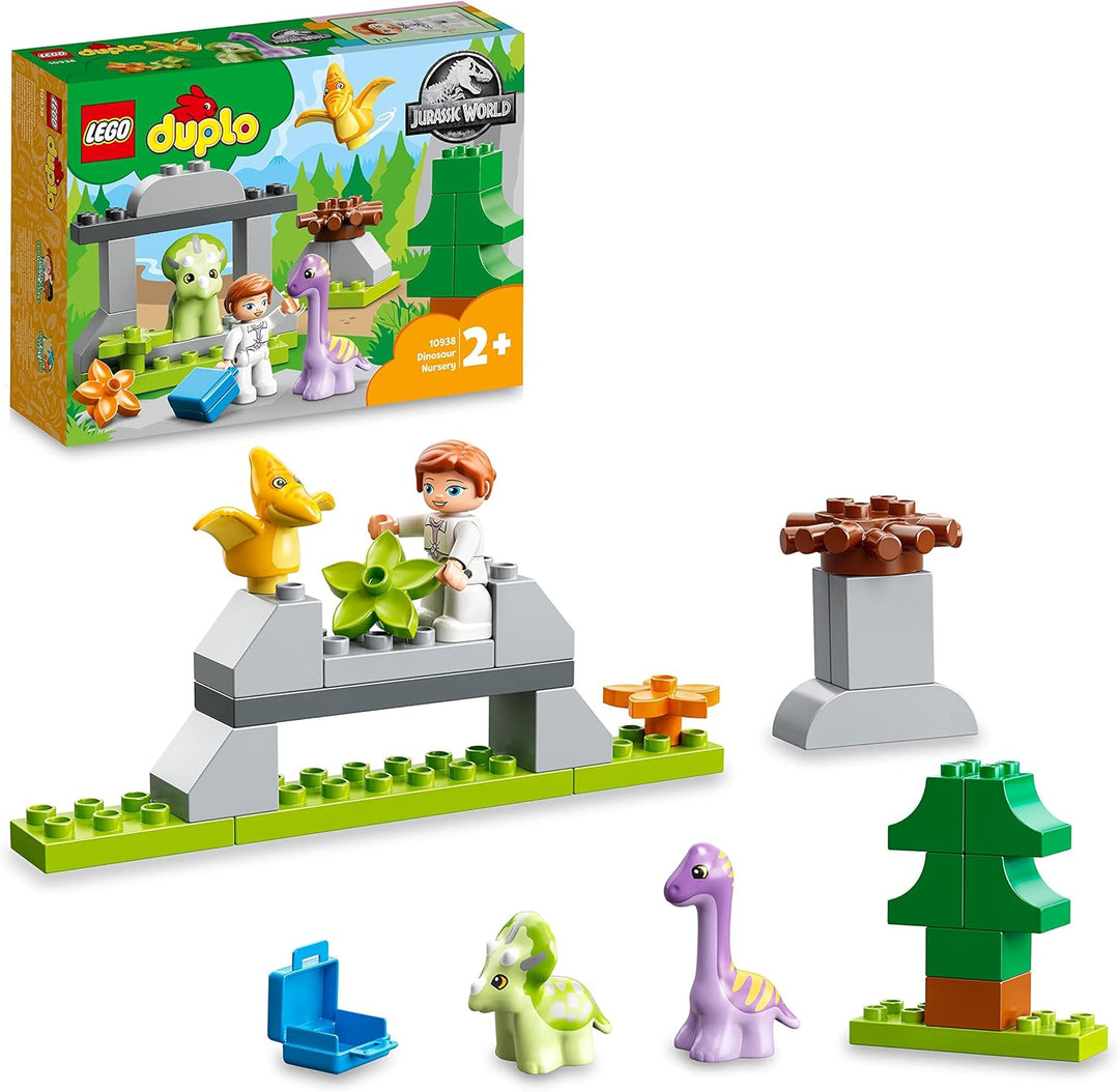 LEGO 10938 DUPLO Jurassic World Dinosaurier Kindergarten mit Baby Dino Figuren und Triceratops, Spie