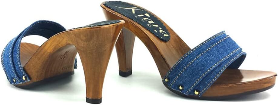 Damen-Clogs mit offener Spitze und Absatz 9 - K6101 DENIM (42 EU, DENIM) 42 EU Denim, 42 EU Denim
