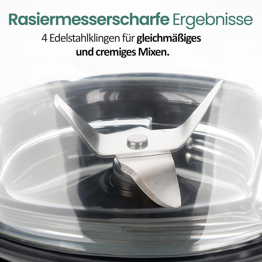 EMERIO Standmixer mit 1.5L Glasbehälter | BPA frei | Crush Ice Funktion | 2 Geschwindigkeiten + Puls