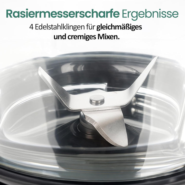 EMERIO Standmixer mit 1.5L Glasbehälter | BPA frei | Crush Ice Funktion | 2 Geschwindigkeiten + Puls