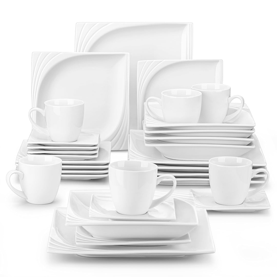 MALACASA, Serie Monica, Tafelservice 30-tlg Kombiservice Porzellan Geschirrset mit je 6 Kaffeetassen