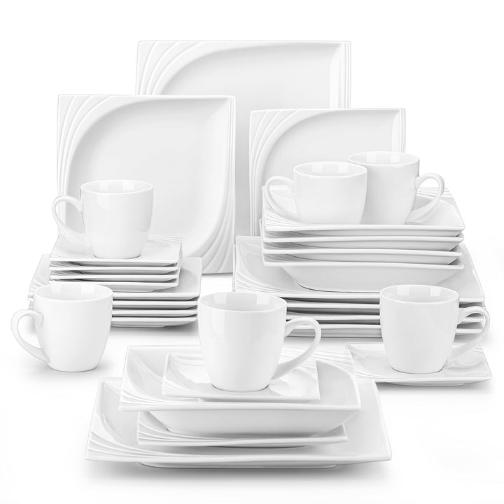 MALACASA, Serie Monica, Tafelservice 30-tlg Kombiservice Porzellan Geschirrset mit je 6 Kaffeetassen