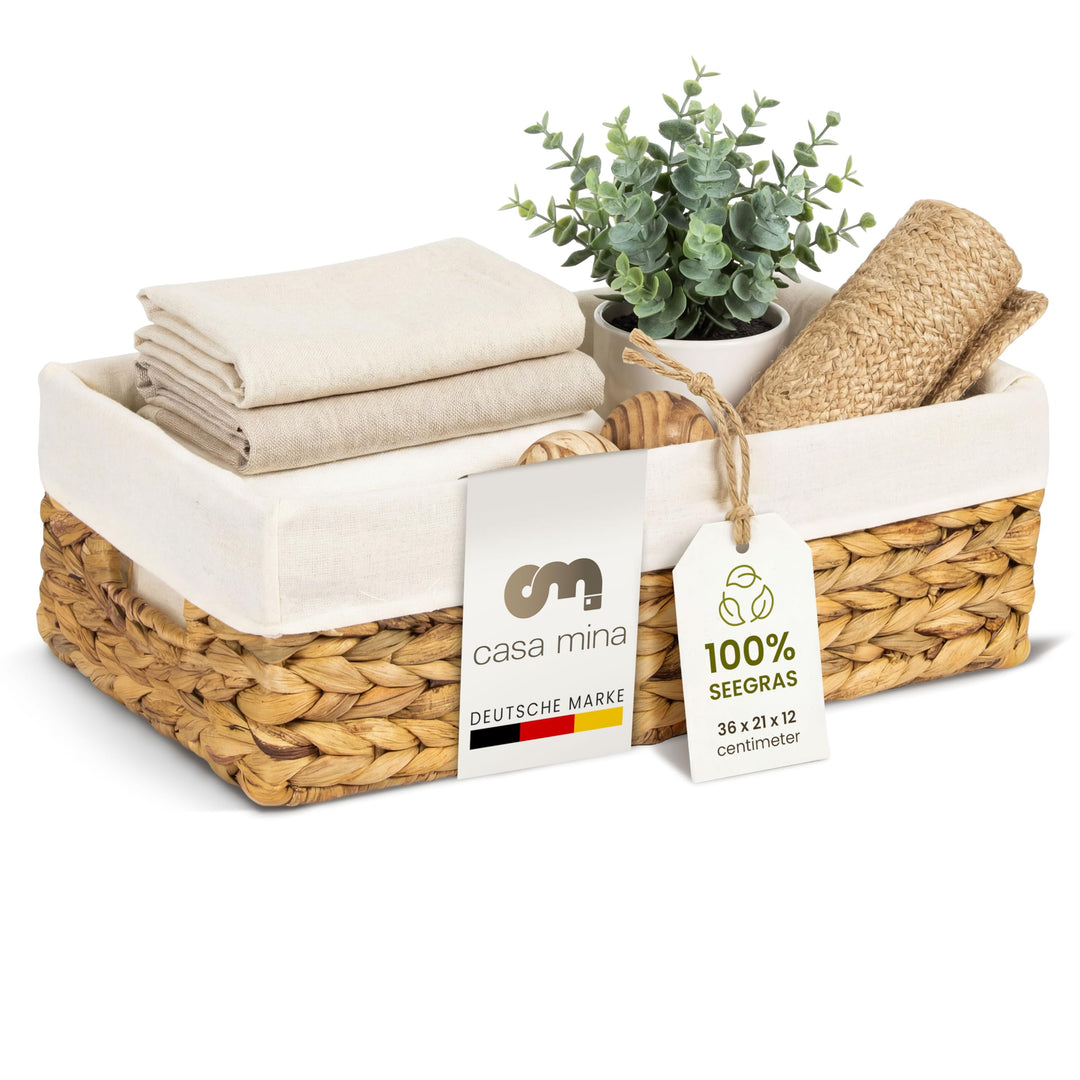 Casa Mina Korb Aufbewahrungskorb Bad L36xW21xH12cm 100% natürlich aus Wasserhyazinthe I Robuste Spie