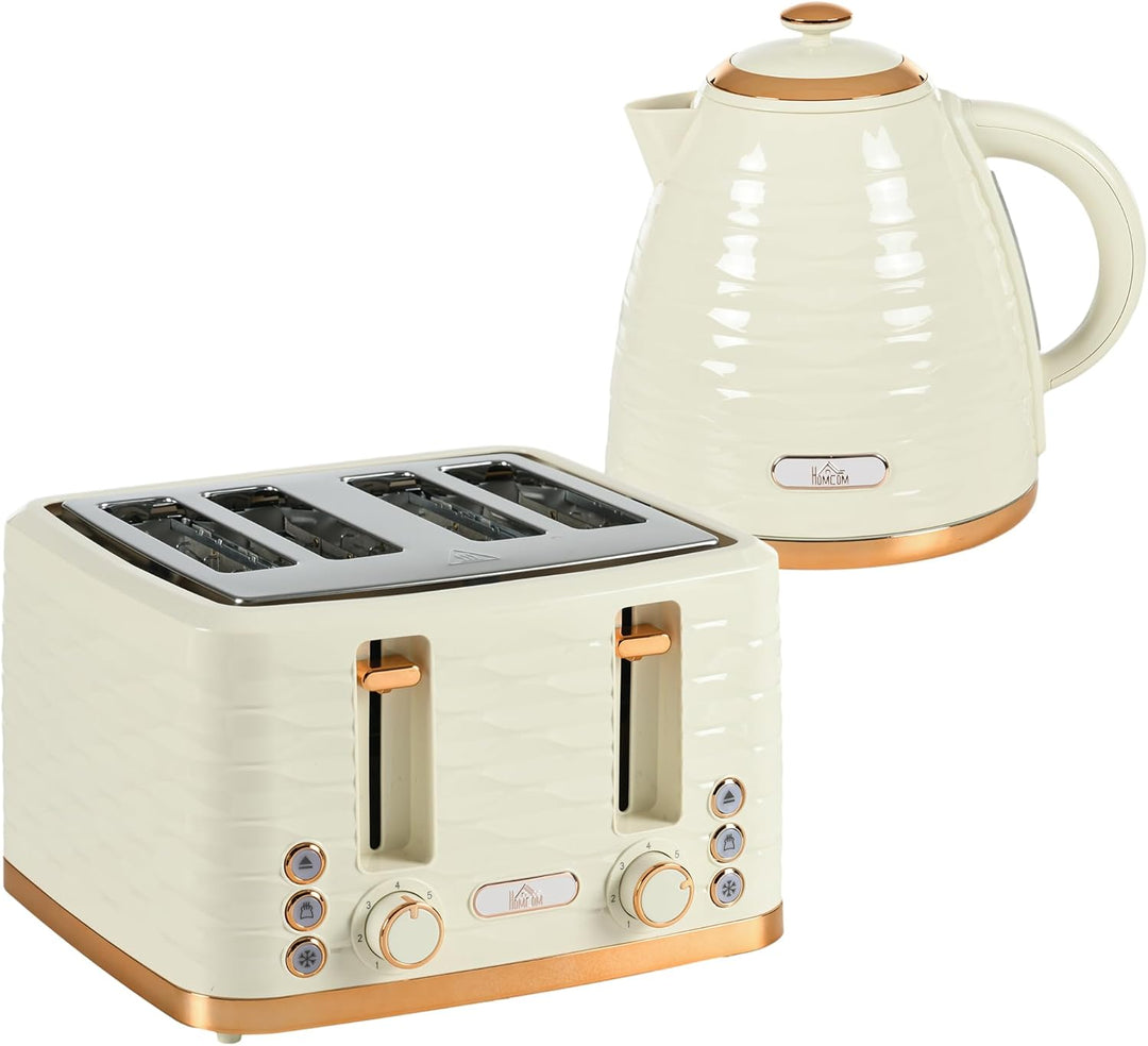 HOMCOM Wasserkocher Toaster Set Frühstück-Set mit 1,7L Wasserkocher, 4 Scheiben Toaster, 2200 W, 7 B