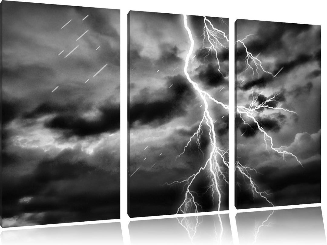 Pixxprint Blitz am Gewitterhimmel als Leinwandbild/Grösse: 3 Teilig (120x80) cm/Wandbild/Kunstdruck/