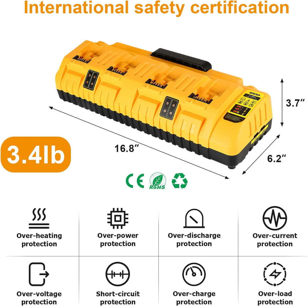 Ersatz-Ladegerät für 18-V-MAX-Akkus als Ersatz für das Dewalt-Ladegerät, 4-Fach-Ladestation mit 2 US