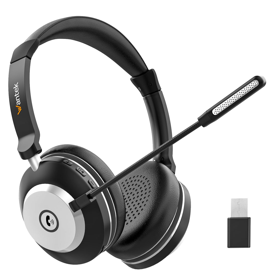 Wantek Headset mit Mikrophone Kabelloses, Wireless Headset für PC Laptop, Bluetooth Headset mit Nois