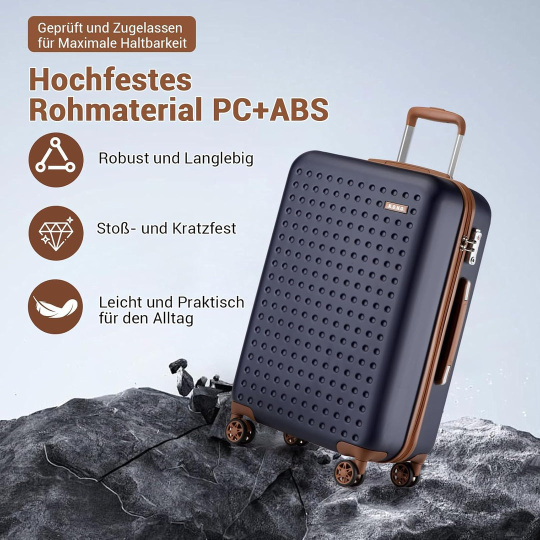 KONO Koffer Trolley Mittelgross Hartschalenkoffer Reisekoffer von ABS Hartschalen Handgepäck mit 4 S