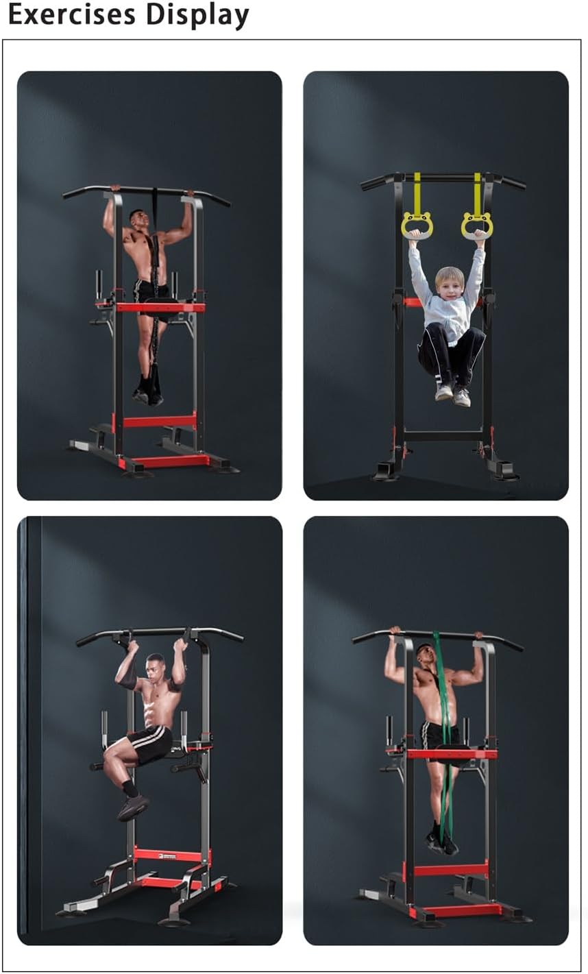 EASY BIG Power Tower Dip Station Pull Up Bar - Mehrzweck-Heimtrainingsgerät mit Verstellbarer Höhe u