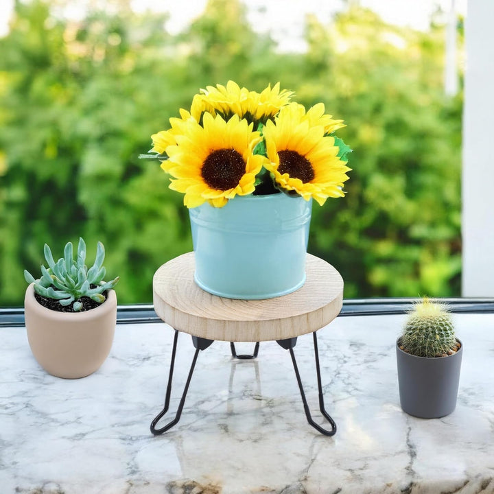 Spetebo Holz Blumentopfständer 23x18 cm - Tisch mit Baumscheibe - Blumenhocker Pflanzenständer Pflan